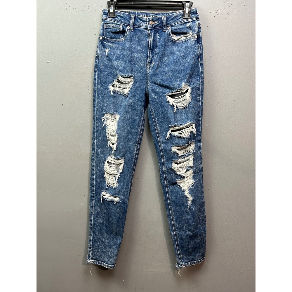 American Eagle Outfitters Mom Jean Womens 0 Distressed Blue Wash Stretch Denim